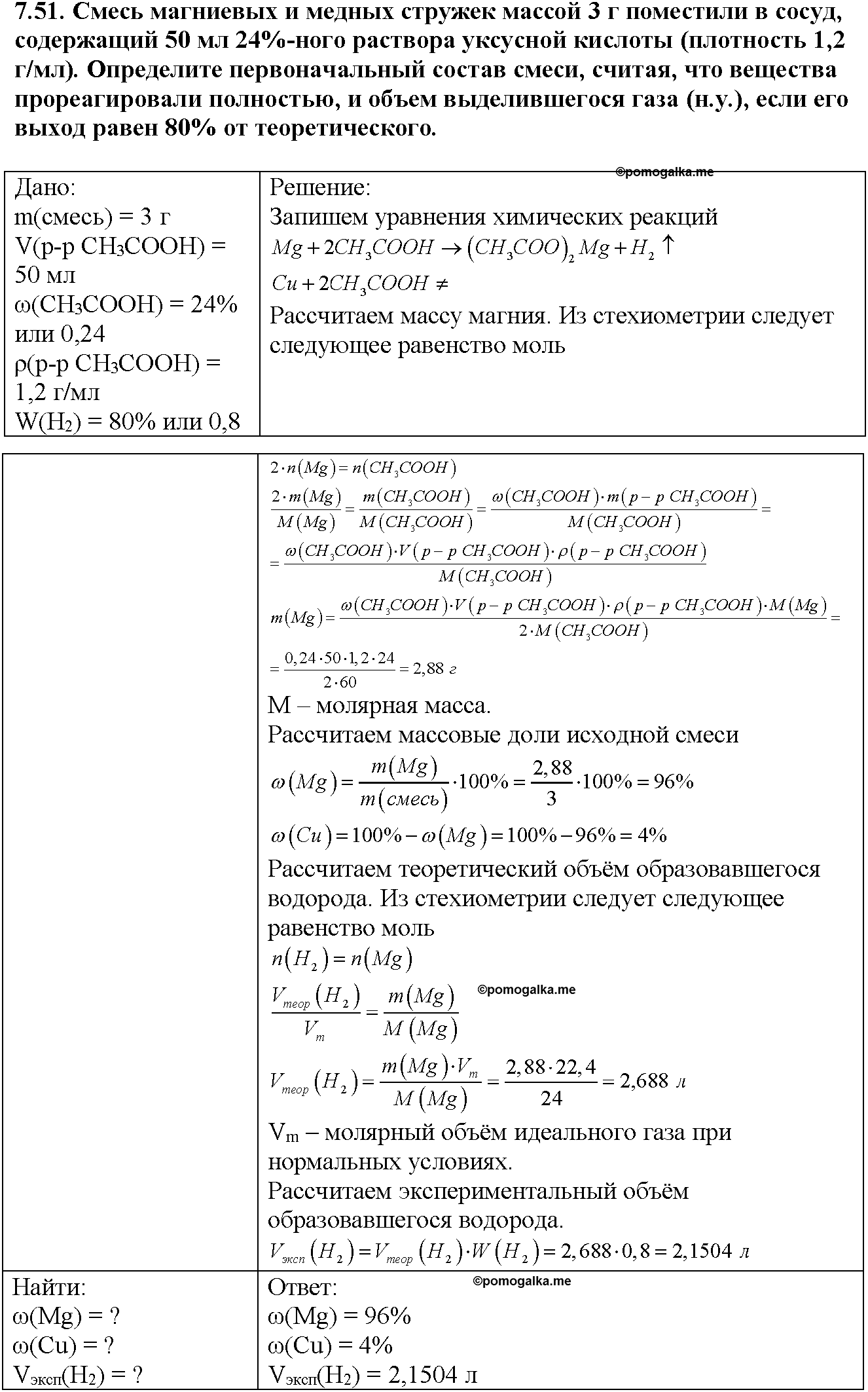 §28. Общий обзор металлических элементов Б-групп. (стр. 133-134). Задачи из задачника. Задание №7-51 химия 11 класс Рудзитис
