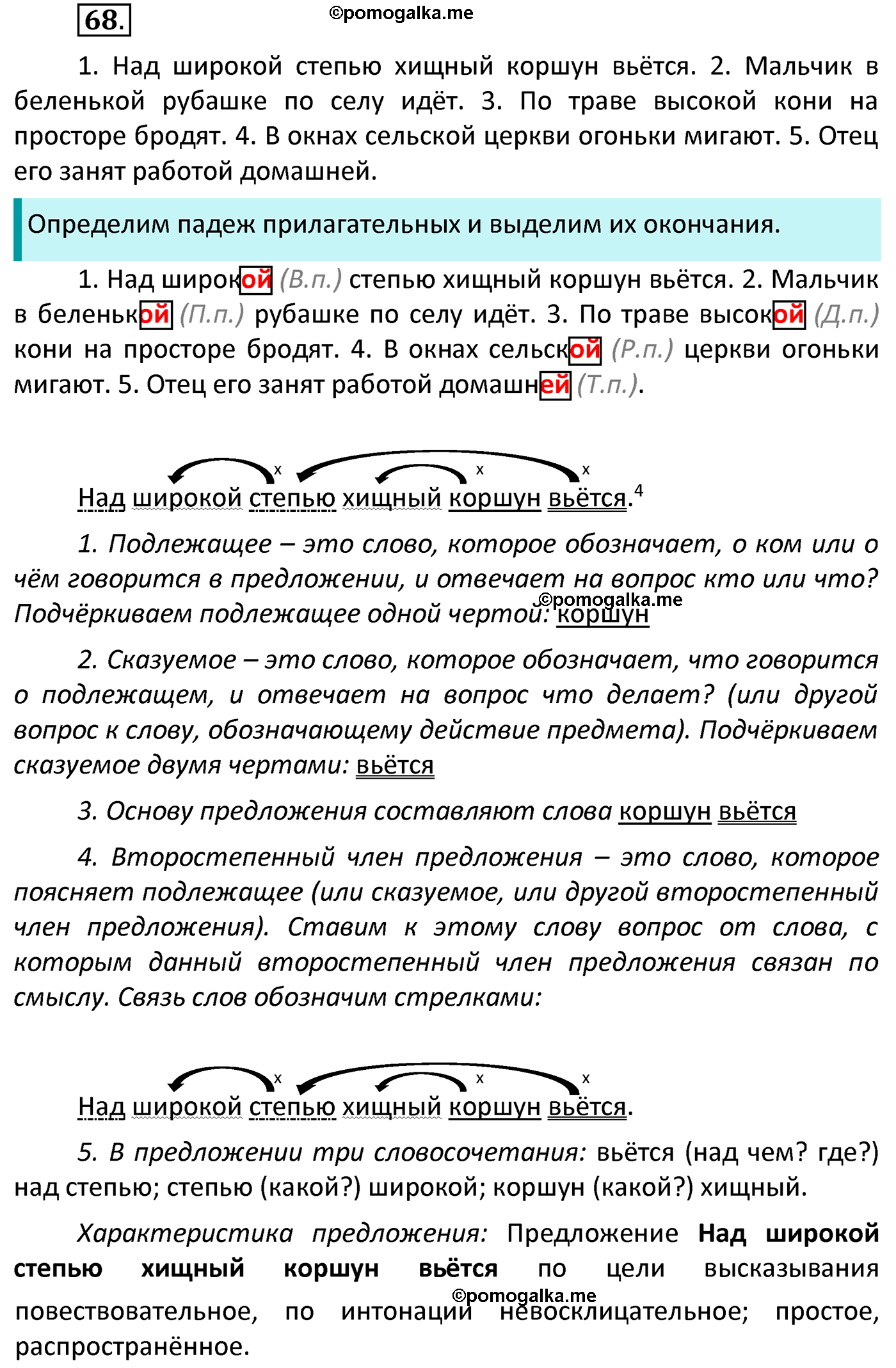часть 2 страница 33 упражнение 68 русский язык 4 класс Канакина 2022 год