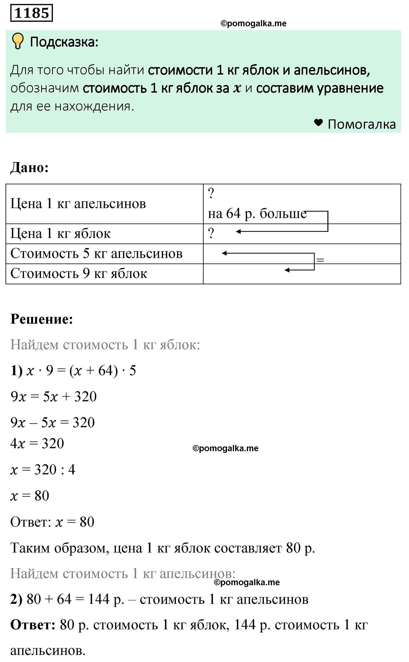 задача 1185 по математике 6 класс Мерзляк 2022 год