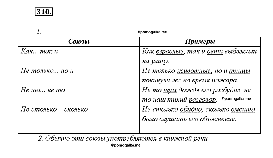 §33. Сочинительные союзы. Упражнение №310 русский язык 7 класс Быстрова