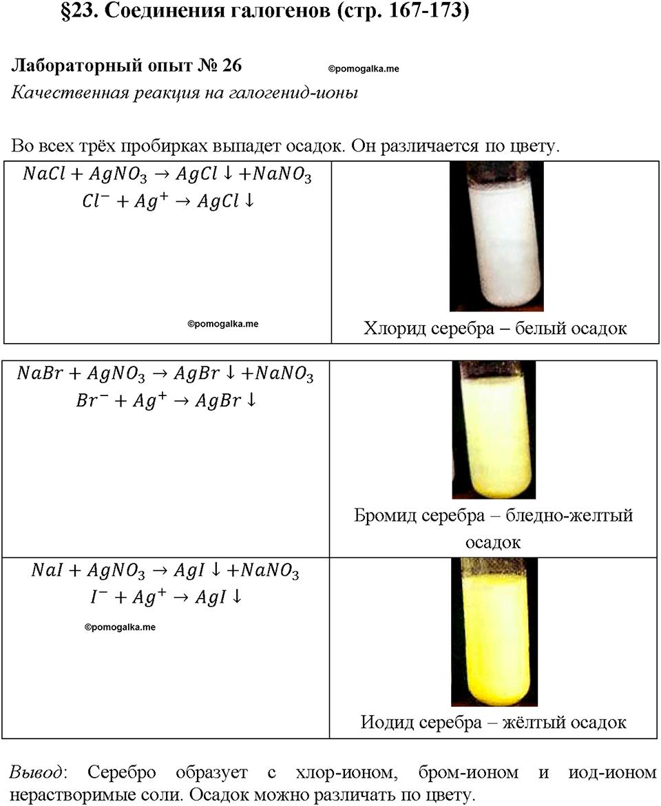 Лабораторная работа №26. Качественная реакция на галогенид-ионы химия 9 класс Габриелян